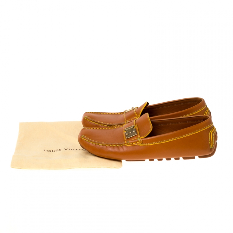 Pre Owned Louis Vuitton Brown Leather Slip On Loafers Size 37