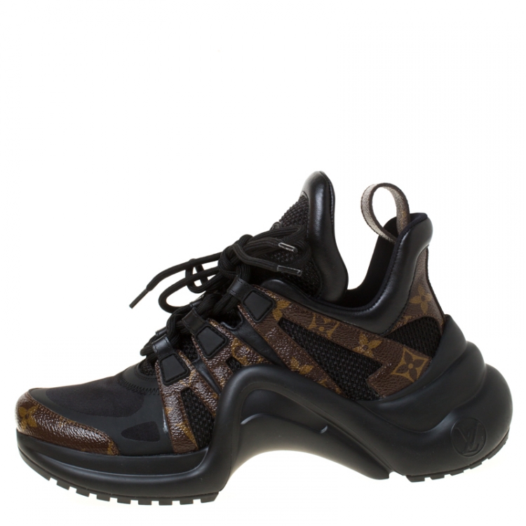 LOUIS VUITTON Calfskin Patent Monogram LV Archlight Sneakers 38 Black  1294992