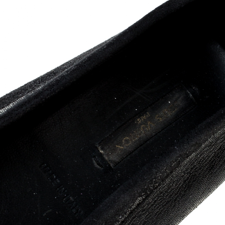 Pre Owned Louis Vuitton Black Glitter Suede Logo Detail Slip On Loafers Size 40 