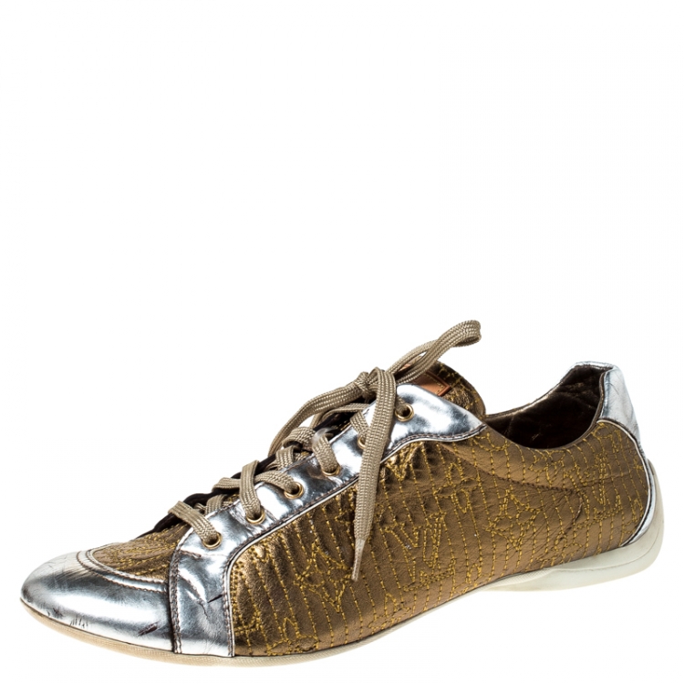Louis Vuitton Metallic Gold Monogram Embossed Leather Trainers Sneakers  Size 36 Louis Vuitton