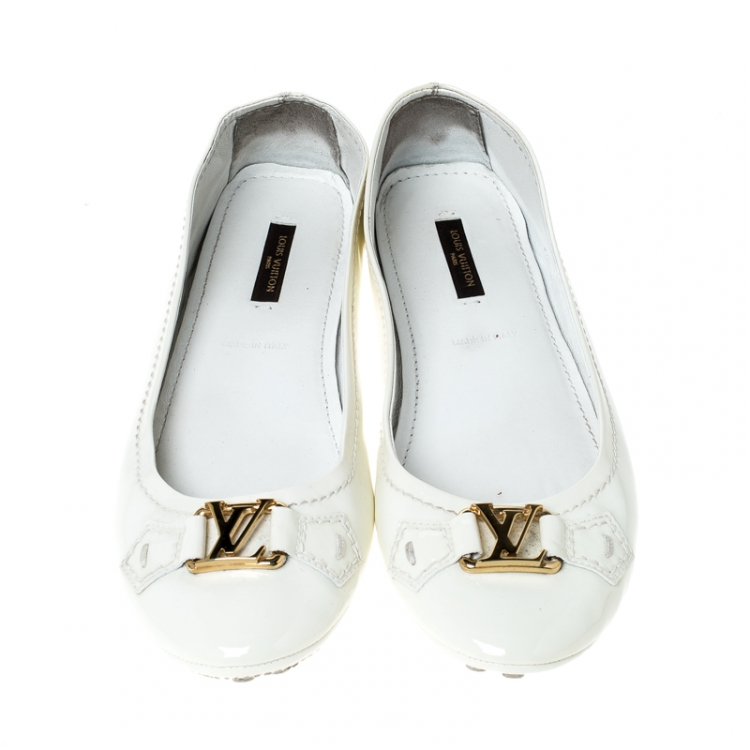 Pre Owned Louis Vuitton White Patent Leather Ballet Flats Size 37.5