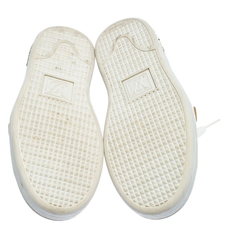 Pre Owned Louis Vuitton White/Gold Leather Front Row Sneakers Size 36.5