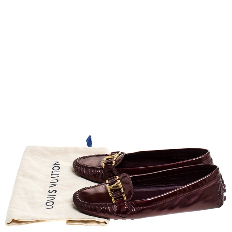 Pre Owned Louis Vuitton Burgundy Patent Leather Oxford Loafers Size 37