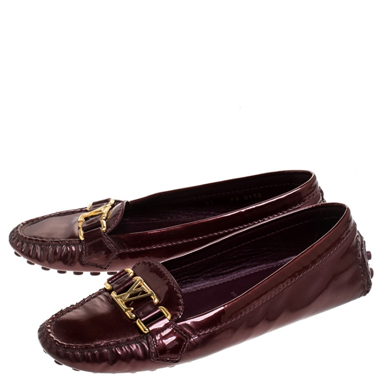 Pre Owned Louis Vuitton Burgundy Patent Leather Oxford Loafers Size 37