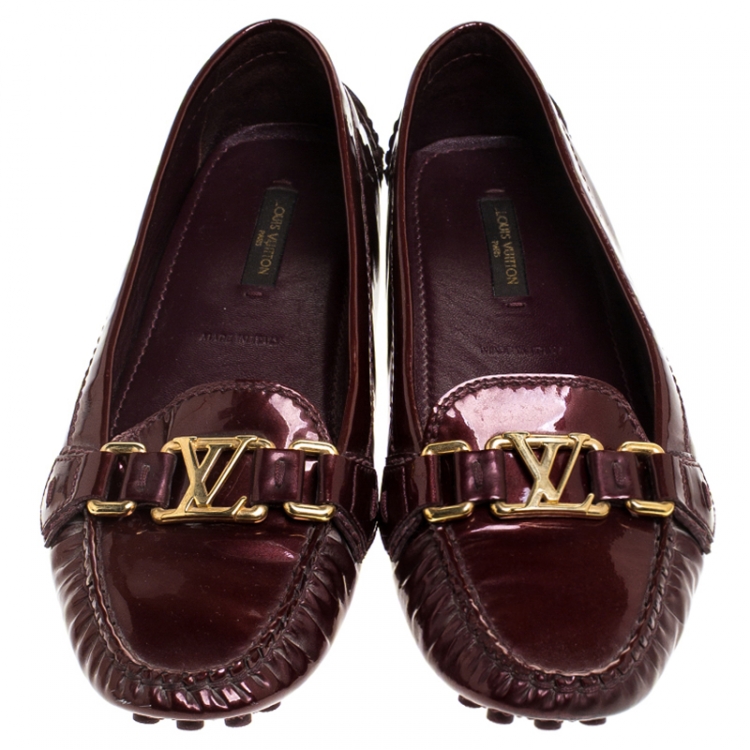 Pre Owned Louis Vuitton Burgundy Patent Leather Oxford Loafers Size 37