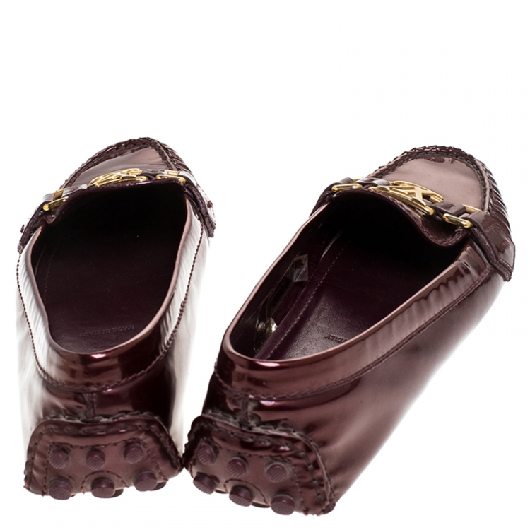 Pre Owned Louis Vuitton Burgundy Patent Leather Oxford Loafers Size 37