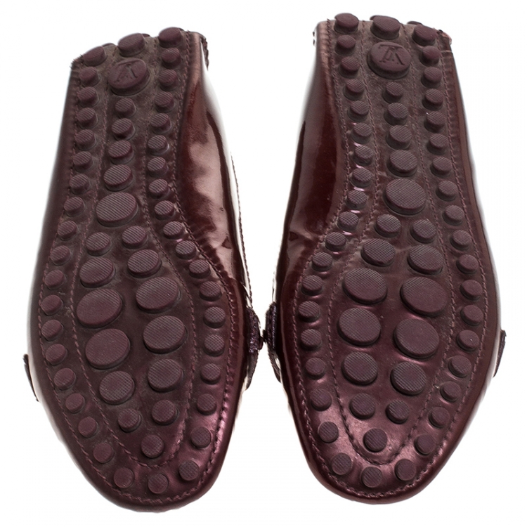 Pre Owned Louis Vuitton Burgundy Patent Leather Oxford Loafers Size 37