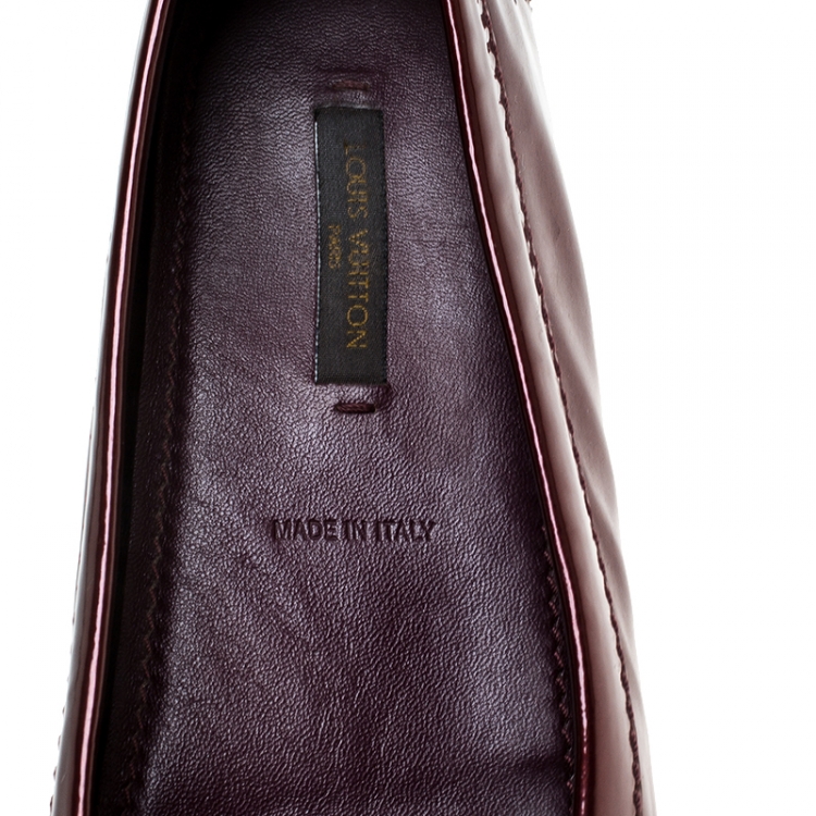Pre Owned Louis Vuitton Burgundy Patent Leather Oxford Loafers Size 37