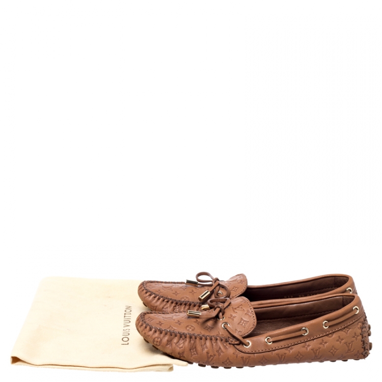 Pre Owned Louis Vuitton Brown Monogram Empreinte Leather Gloria Flat Loafers Size 39