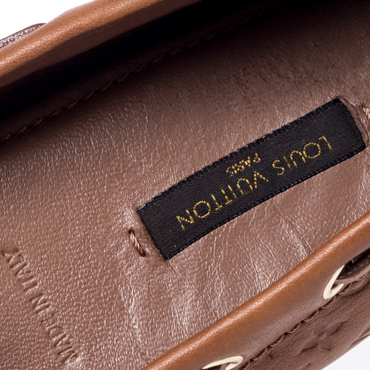 Pre Owned Louis Vuitton Brown Monogram Empreinte Leather Gloria Flat Loafers Size 39