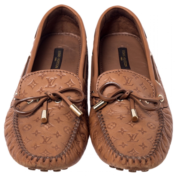 Pre Owned Louis Vuitton Brown Monogram Empreinte Leather Gloria Flat Loafers Size 39