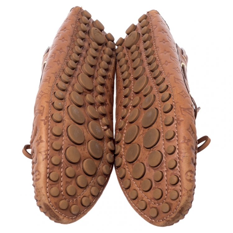 Pre Owned Louis Vuitton Brown Monogram Empreinte Leather Gloria Flat Loafers Size 39