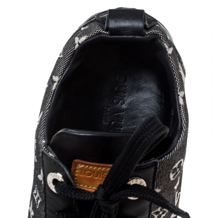 Pre Owned Louis Vuitton Black Monogram Denim and Leather Lace Sneakers Size 38.5