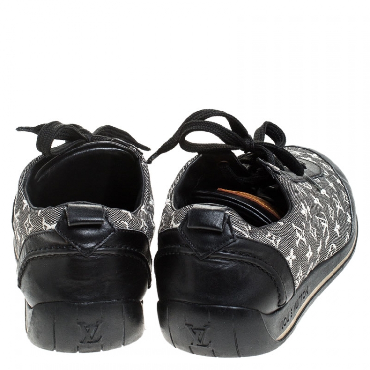 Pre Owned Louis Vuitton Black Monogram Denim and Leather Lace Sneakers Size 38.5