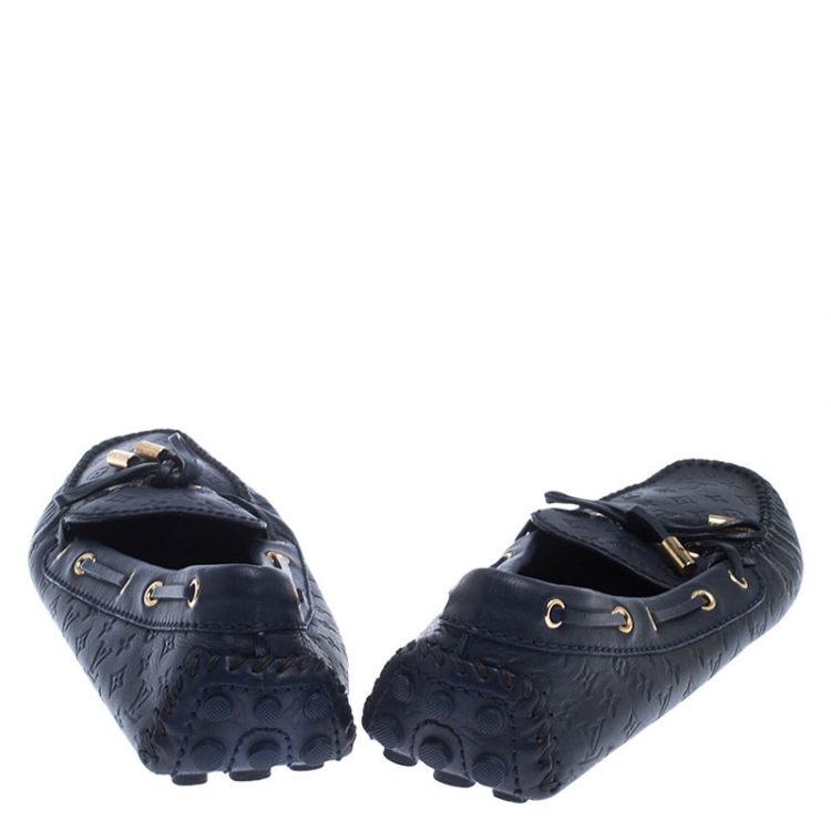 Pre Owned Louis Vuitton Blue Leather Monogram Empreinte Gloria Loafers Size 39.5
