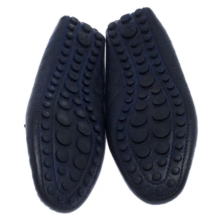 Pre Owned Louis Vuitton Blue Leather Monogram Empreinte Gloria Loafers Size 39.5