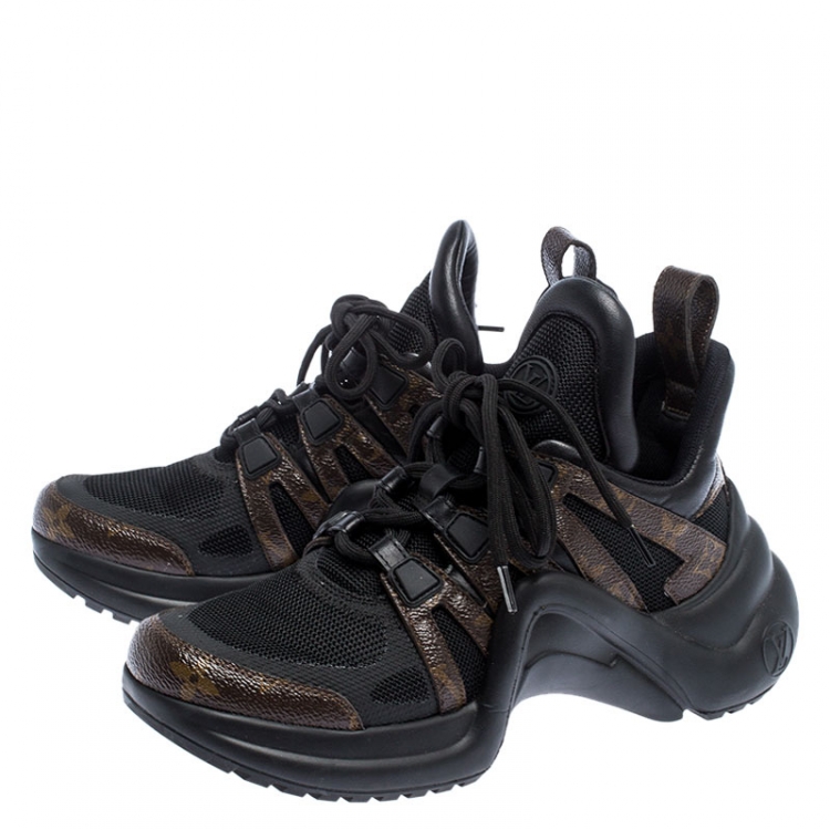 Pre Owned Louis Vuitton Black/Brown Monogram Canvas And Mesh LV Archlight High Top Sneakers  Size 37