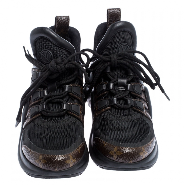 Pre Owned Louis Vuitton Black/Brown Monogram Canvas And Mesh LV Archlight High Top Sneakers  Size 37