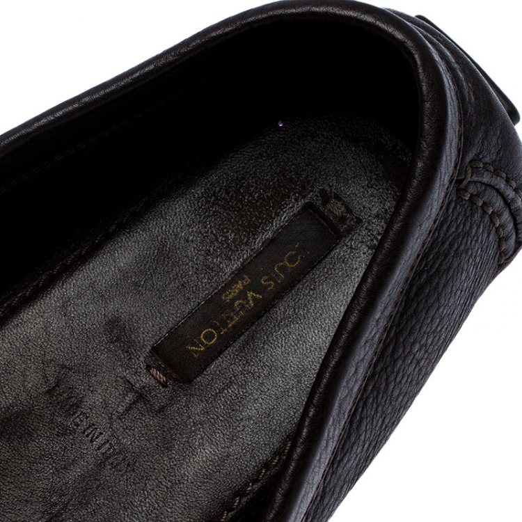 Pre Owned Louis Vuitton Dark Brown Leather S-Lock Driving Loafers Size 38.5