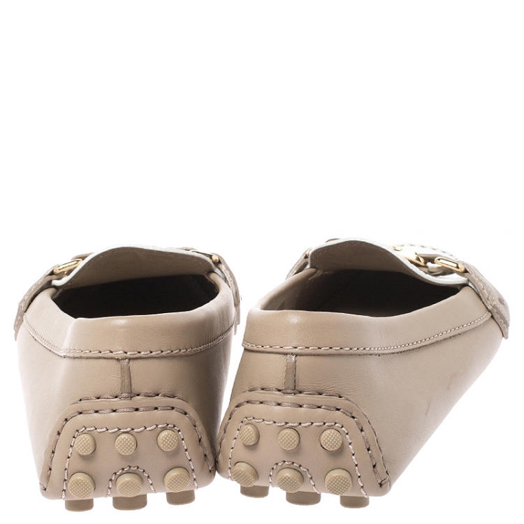 Pre Owned Louis Vuitton Beige/White Leather Oxford Loafers Size 38