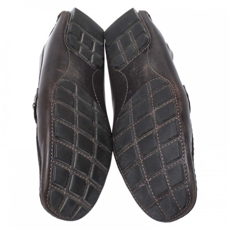 Pre Owned Louis Vuitton Dark Brown Leather Monte Carlo Loafers Size 42.5