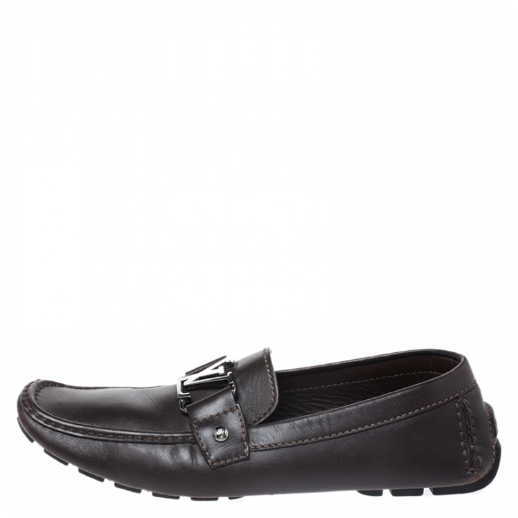 Pre Owned Louis Vuitton Dark Brown Leather Monte Carlo Loafers Size 42.5