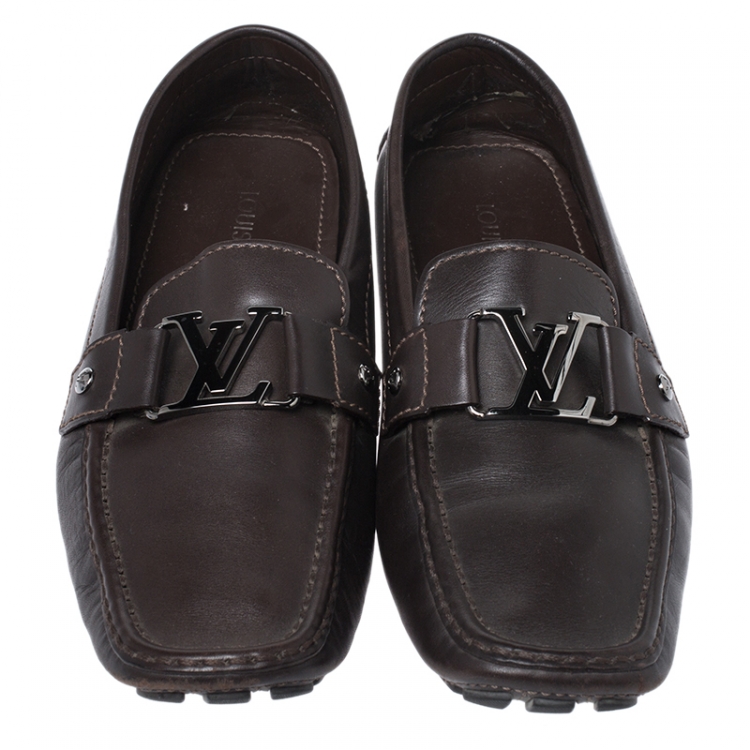 Pre Owned Louis Vuitton Dark Brown Leather Monte Carlo Loafers Size 42.5