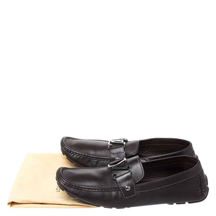 Pre Owned Louis Vuitton Dark Brown Leather Monte Carlo Loafers Size 42.5