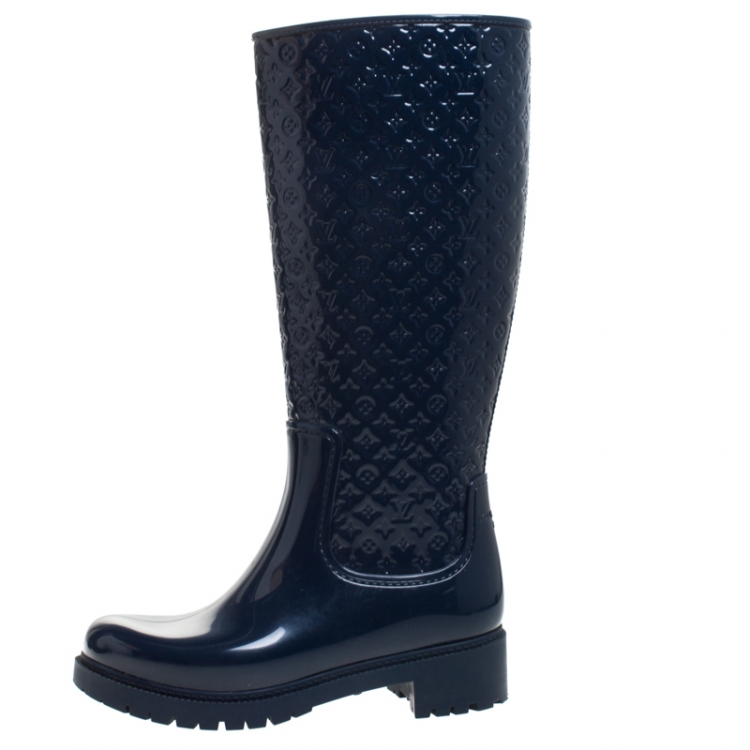 Louis Vuitton Black Monogram Rubber Splash Rain Boots Size 38