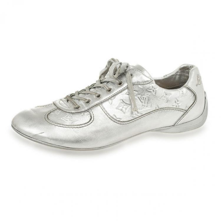 Louis Vuitton Metallic Silver Monogram Mirror Tennis Sneakers Size 38.5