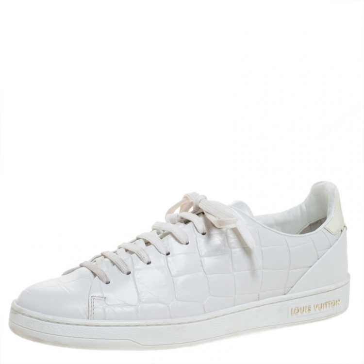 Authentic Louis Vuitton Frontrow White Leather Gold Flap Sneakers