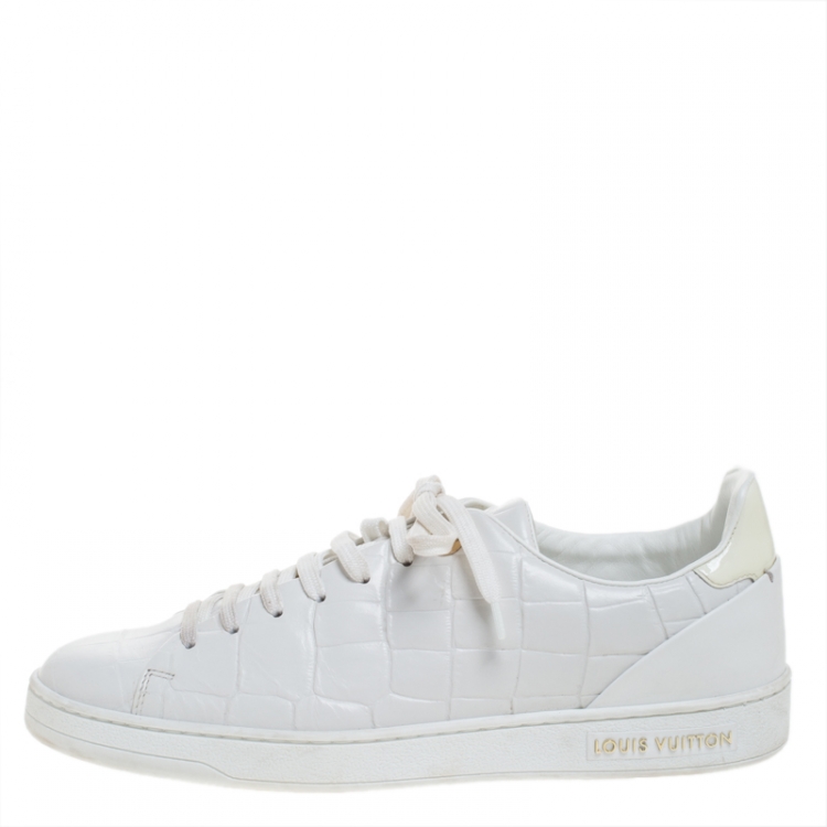 LOUIS VUITTON Frontrow Croc Embossed Leather Low Top Sneakers White Size 38