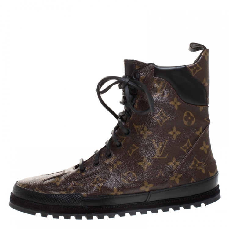 Louis Vuitton Brown Monogram Canvas And Leather High Top Lace Up Sneakers  Size 41 Louis Vuitton