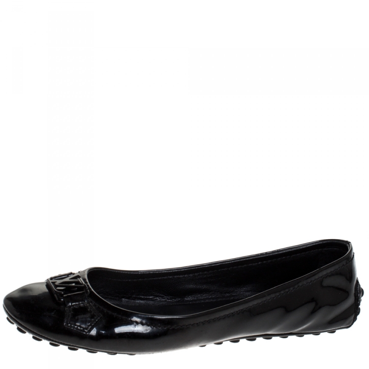 LOUIS VUITTON LEATHER BLACK FLATS LOAFERS SHOES OXFORD SIZE 39.5