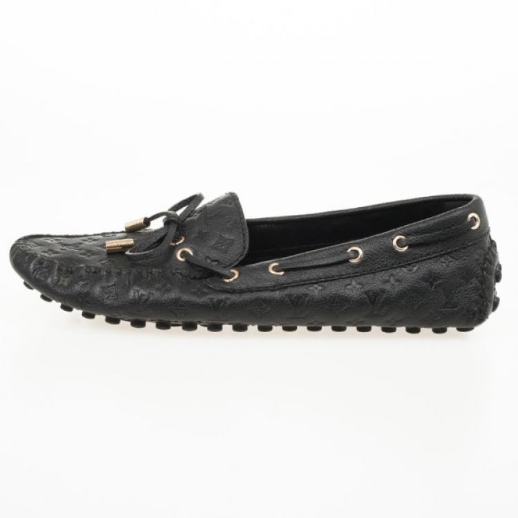 LOUIS VUITTON LV Chain logo Flat shoes loafers Leather Black/Gold