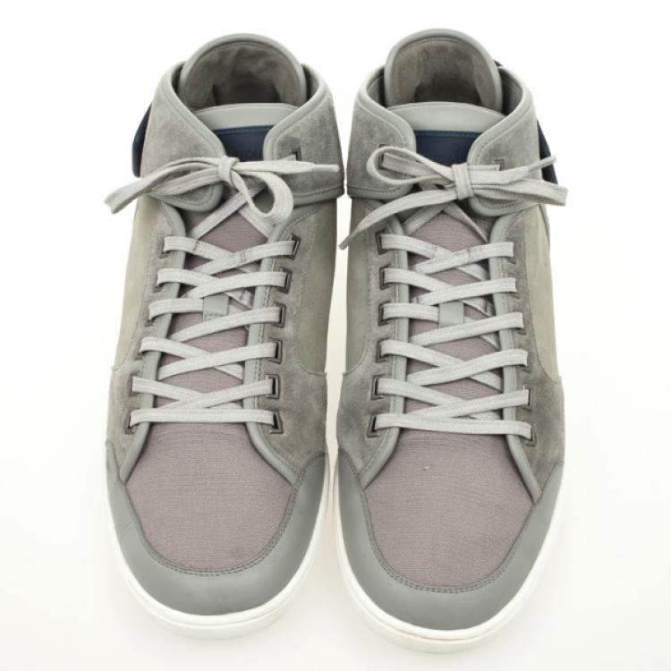 Pre Owned Louis Vuitton Grey High Top Lace Up Sneakers Size 44.5