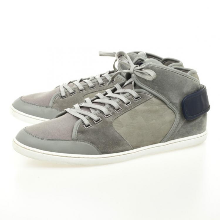 Pre Owned Louis Vuitton Grey High Top Lace Up Sneakers Size 44.5