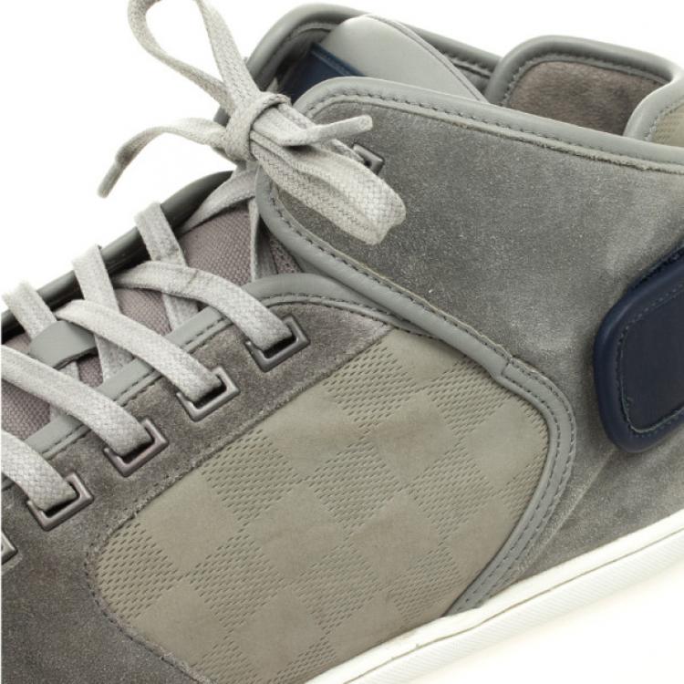 Pre Owned Louis Vuitton Grey High Top Lace Up Sneakers Size 44.5