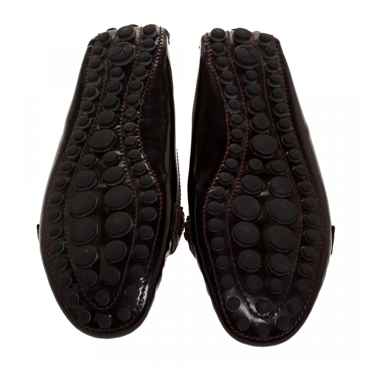 Pre Owned Louis Vuitton Burgundy Patent Leather Oxford Driving Loafers Size 38.5