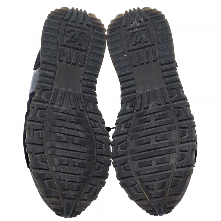 Pre Owned Louis Vuitton Black Suede, Mesh And Monogram Canvas Run Away Lace Up Sneakers Size 38