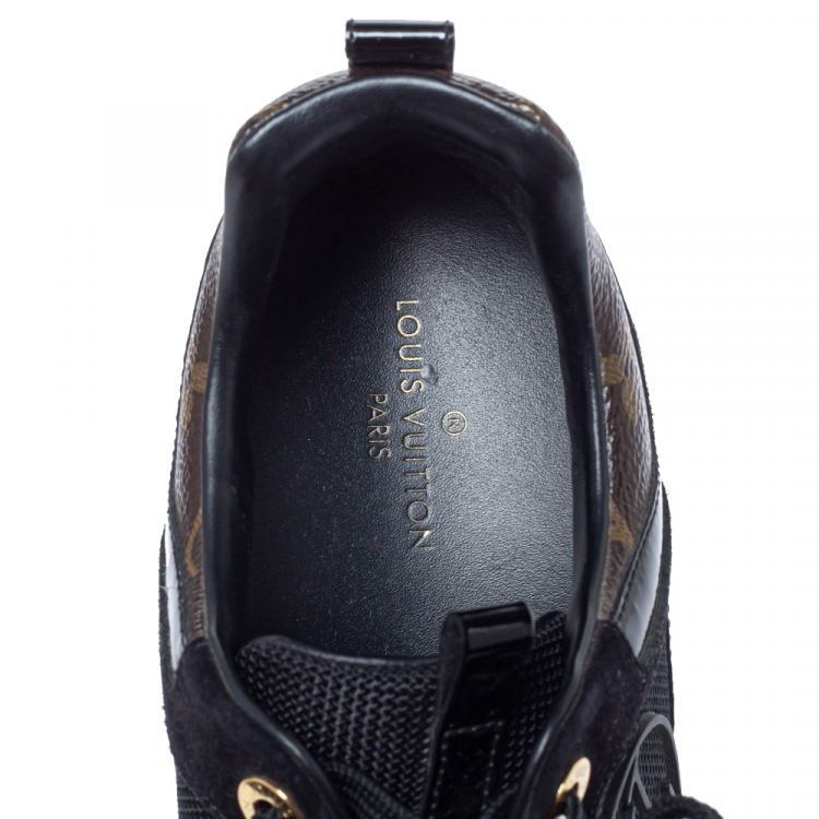 Pre Owned Louis Vuitton Black Suede, Mesh And Monogram Canvas Run Away Lace Up Sneakers Size 38