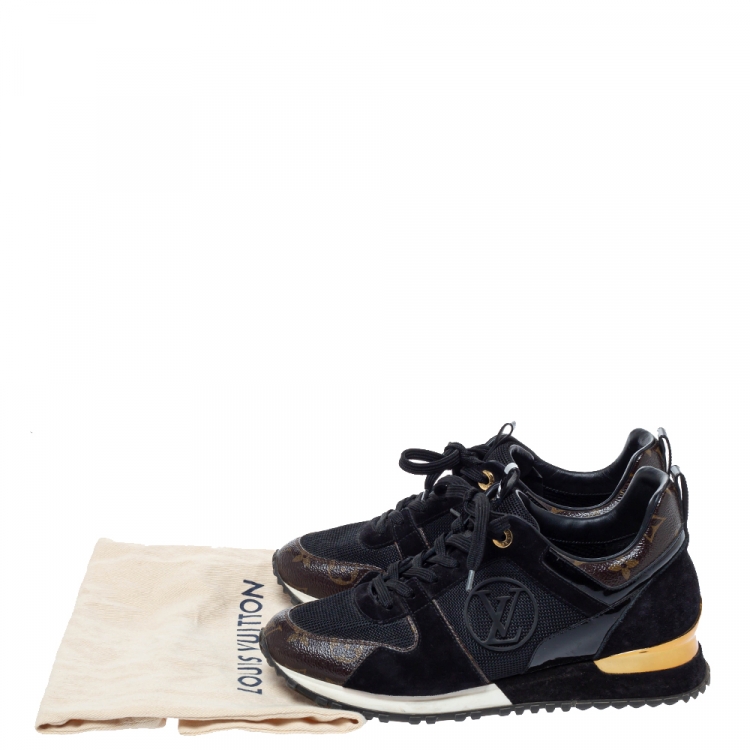Pre Owned Louis Vuitton Black Suede, Mesh And Monogram Canvas Run Away Lace Up Sneakers Size 38