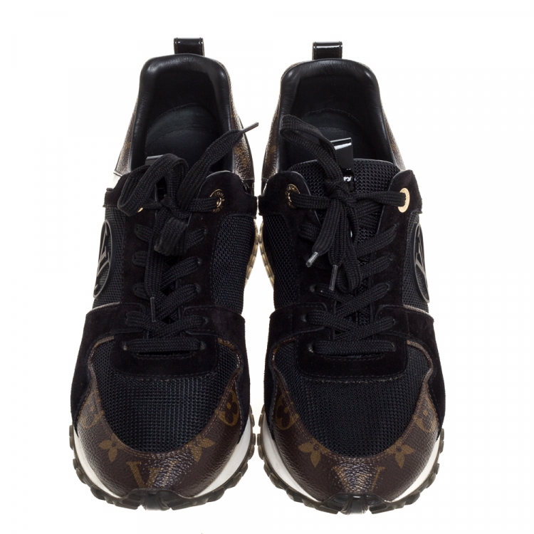 Pre Owned Louis Vuitton Two Tone Mesh And Monogram Canvas Run Away Lace Up Sneakers Size 36.5