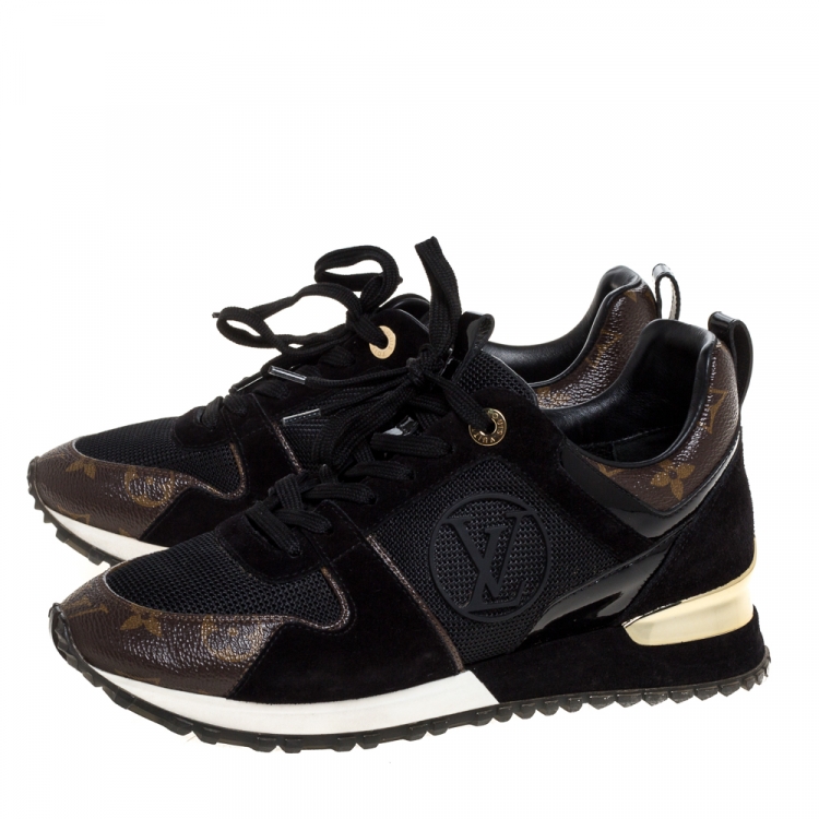 Pre Owned Louis Vuitton Two Tone Mesh And Monogram Canvas Run Away Lace Up Sneakers Size 36.5