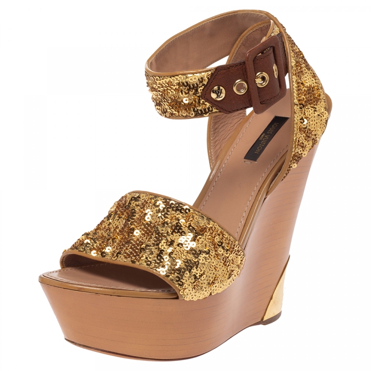 gold sequin wedges