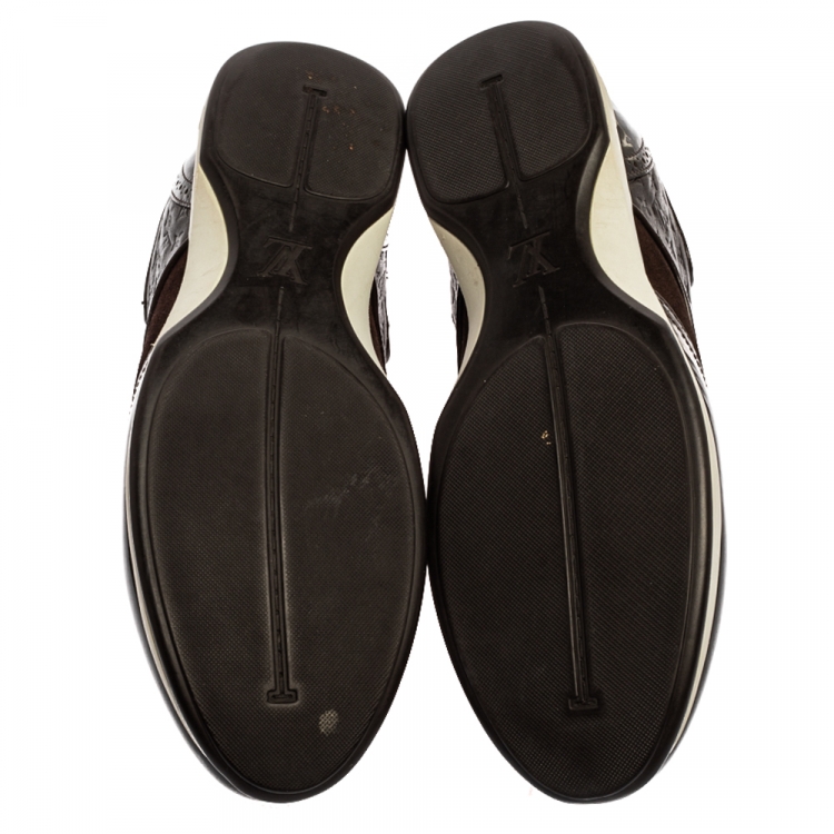 Pre Owned Louis Vuitton Brown Leather And Suede Monogram Sneakers Size 39