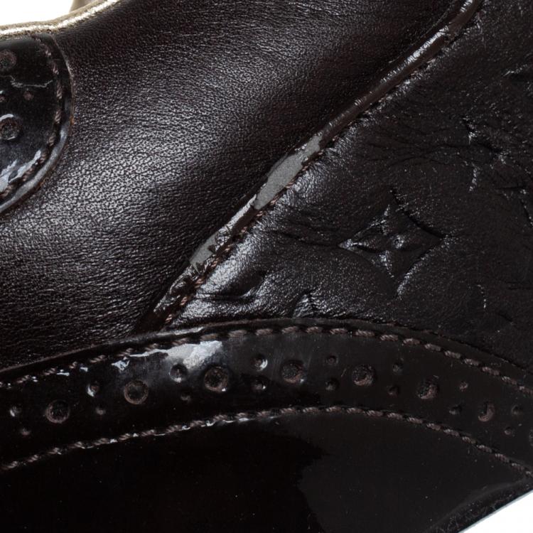 Pre Owned Louis Vuitton Brown Leather And Suede Monogram Sneakers Size 39