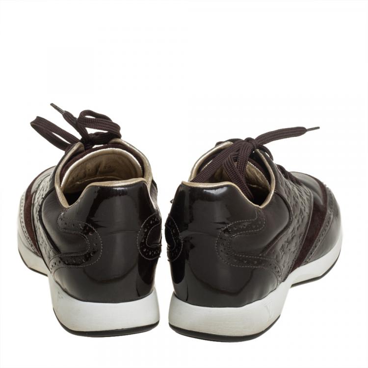 Pre Owned Louis Vuitton Brown Leather And Suede Monogram Sneakers Size 39