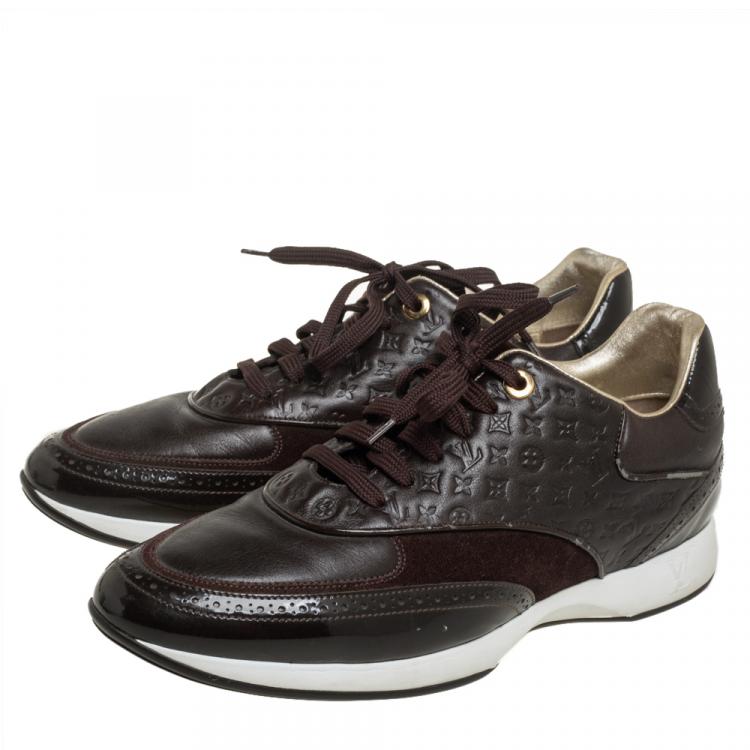 Pre Owned Louis Vuitton Brown Leather And Suede Monogram Sneakers Size 39