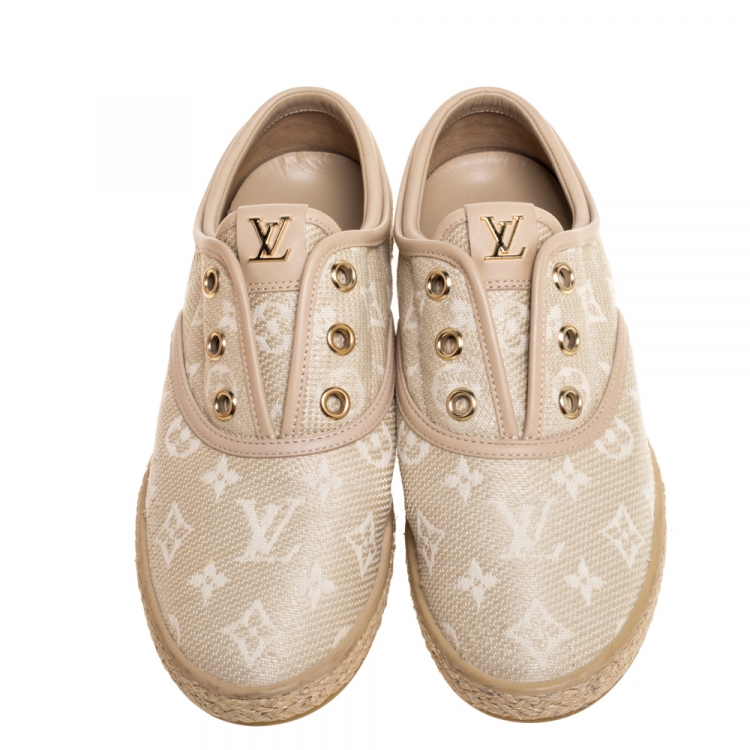 Pre Owned Louis Vuitton Beige Monogram Canvas Laceless Espadrille Sneakers Size 37
